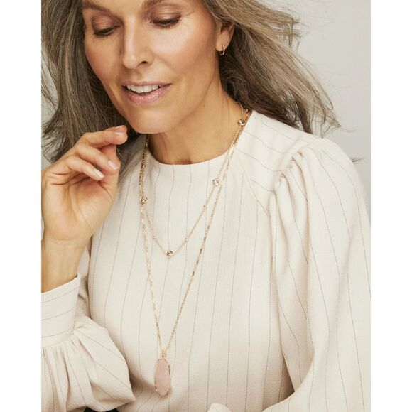 NWOT Kendra Scott Faceted Reid Ivory Mother Of Pearl Gold Long Pendant Necklace - Picture 4 of 16